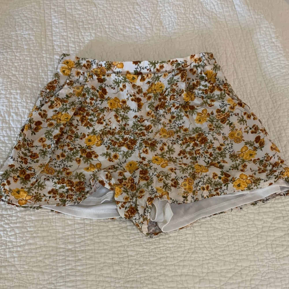 Altar'd State Yellow and Brown Floral High Waist Shorts